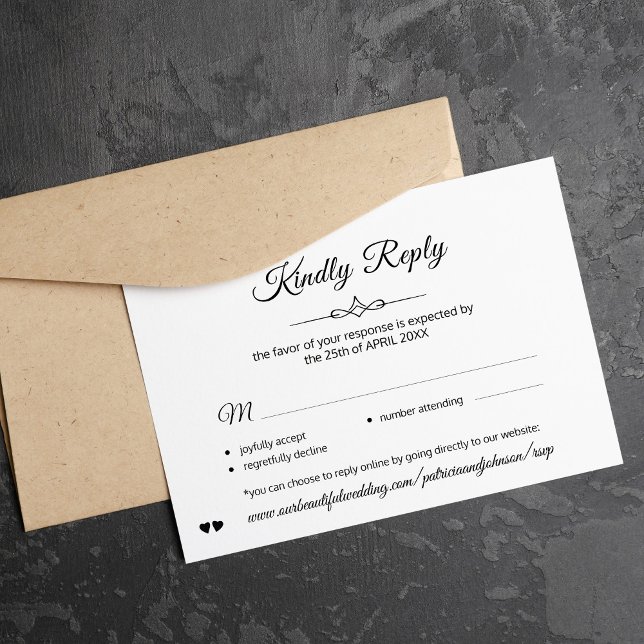 Simple classic calligraphy black and white wedding RSVP card (Creator Uploaded)