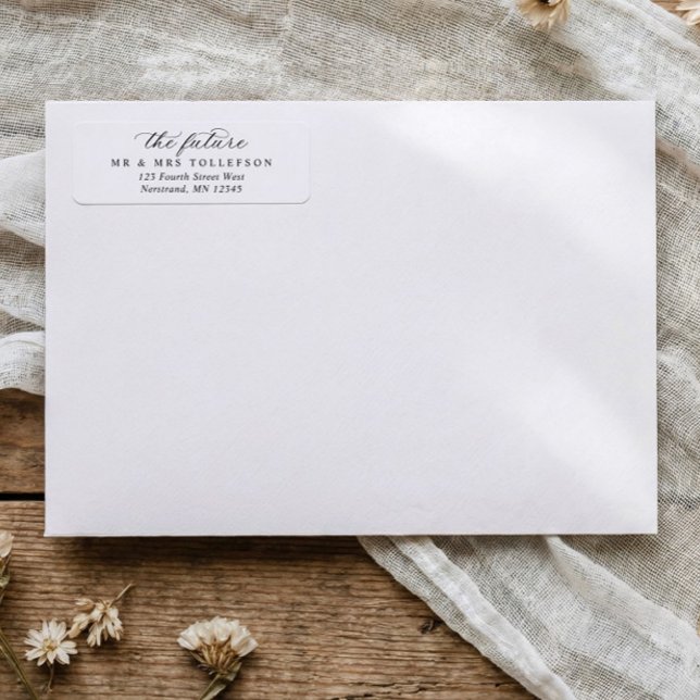 Simple Classic Calligraphy Wedding Return Address Label (Classic black and white wedding return address labels with elegant calligraphy)