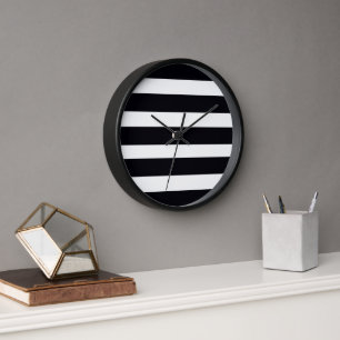 Simple Classic Chic Black And White Striped Wall   Clock