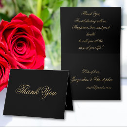 Simple Classic Chic Script Elegant Black And Gold Thank You Card