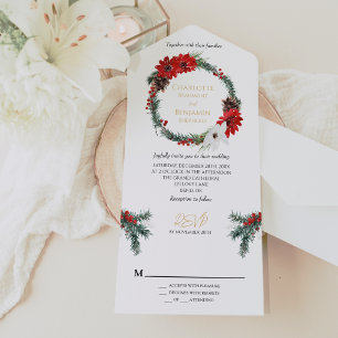 Simple Classic Christmas Formal Wedding All In One Invitation