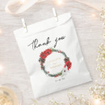 Simple Classic Christmas Modern Wedding Favour Bag<br><div class="desc">This simple classic Christmas modern wedding favour bag features a clean, bright white backdrop with simple, minimalist black and gold lettering and handwritten calligraphy accents. Embellishments of beautiful and classic green and red Christmas wreaths with delicate gold features create a perfect winter holiday aesthetic while maintaining a polished elegance for...</div>