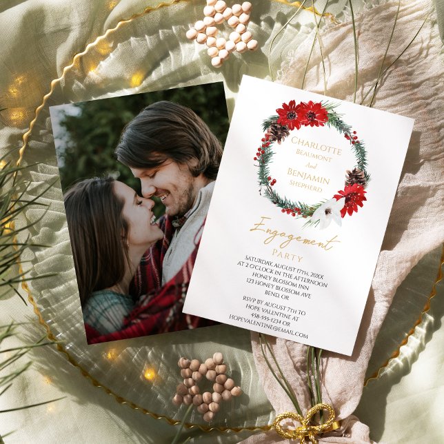 Simple Classic Christmas Photo Engagement Party Invitation (Creator Uploaded)