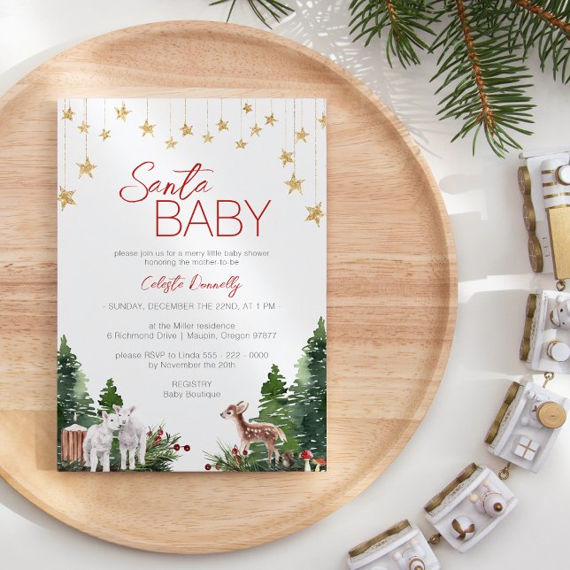 Simple Classic Christmas Santa Baby Shower Invitation (Creator Uploaded)