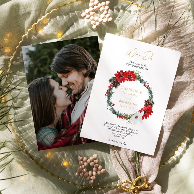 Simple Classic Christmas We Do Photo Wedding Invitation (Creator Uploaded)