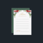 Simple Classic Christmas Wedding Advice Card<br><div class="desc">This simple classic Christmas wedding advice card features a clean, bright white backdrop with simple, minimalist black and gold lettering and handwritten calligraphy accents. Embellishments of beautiful and classic green and red Christmas wreaths with delicate gold features create a perfect winter holiday aesthetic while maintaining a polished elegance for your...</div>