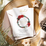 Simple Classic Christmas Wedding Bridal Shower Invitation<br><div class="desc">This simple classic Christmas wedding bridal shower invitation features a clean, bright white backdrop with simple, minimalist black and gold lettering and handwritten calligraphy accents. Embellishments of beautiful and classic green and red Christmas wreaths with delicate gold features create a perfect winter holiday aesthetic while maintaining a polished elegance for...</div>