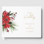 Simple Classic Christmas Wedding Guest Book<br><div class="desc">This simple classic Christmas wedding guest book features a clean, bright white backdrop with simple, minimalist black and gold lettering and handwritten calligraphy accents. Embellishments of beautiful and classic green and red Christmas wreaths with delicate gold features create a perfect winter holiday aesthetic while maintaining a polished elegance for your...</div>