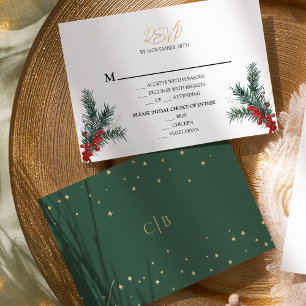 Simple Classic Christmas Wedding Menu RSVP Card