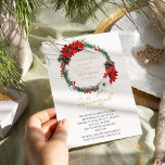 Simple Classic Christmas Wedding Rehearsal Dinner Invitation<br><div class="desc">This simple classic Christmas wedding rehearsal dinner invitation features a clean, bright white backdrop with simple, minimalist black and gold lettering and handwritten calligraphy accents. Embellishments of beautiful and classic green and red Christmas wreaths with delicate gold features create a perfect winter holiday aesthetic while maintaining a polished elegance for...</div>