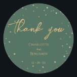 Simple Classic Christmas Wedding Thank You Sticker<br><div class="desc">This simple classic Christmas wedding thank you sticker features a clean, bright white backdrop with simple, minimalist black and gold lettering and handwritten calligraphy accents. Embellishments of beautiful and classic green and red Christmas wreaths with delicate gold features create a perfect winter holiday aesthetic while maintaining a polished elegance for...</div>