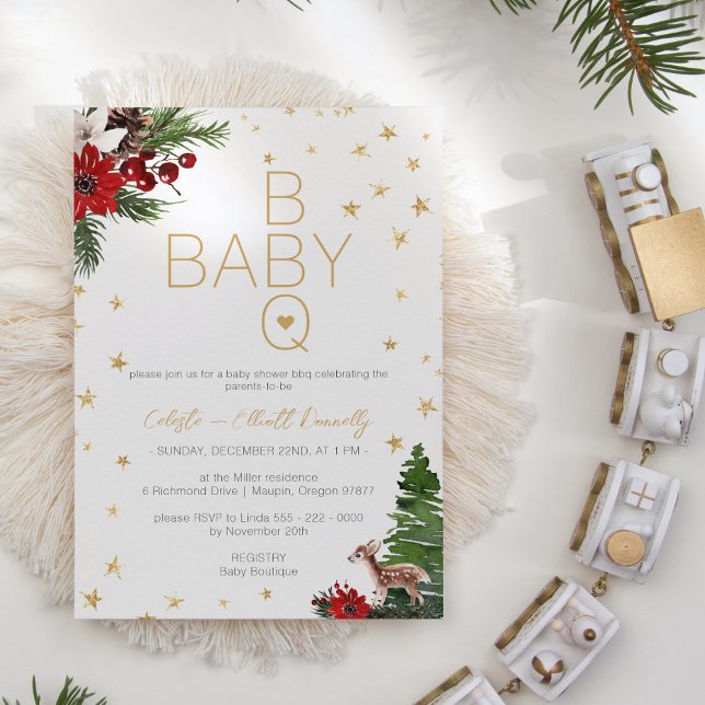 Simple Classic Christmas White BBQ Baby Shower Invitation (Creator Uploaded)
