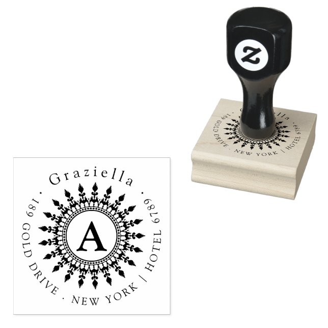 Simple Classic Circle Monogram Return Address  Rubber Stamp (Stamped)