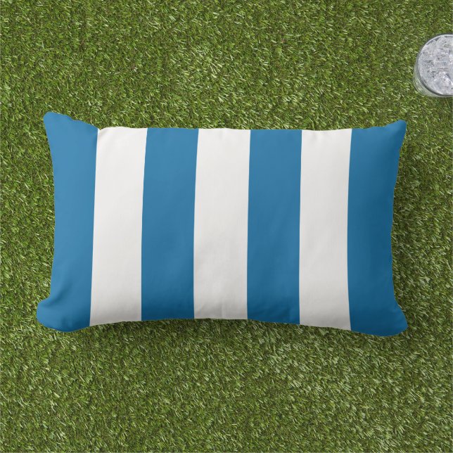 Simple Classic Cobalt Blue Cabana Stripes Lumbar Cushion (Grass)
