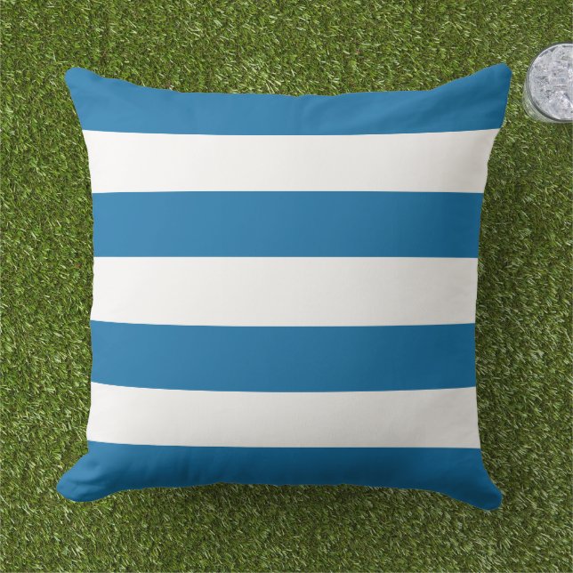 Simple Classic Cobalt Blue Horizontal Stripes Cushion (Grass)