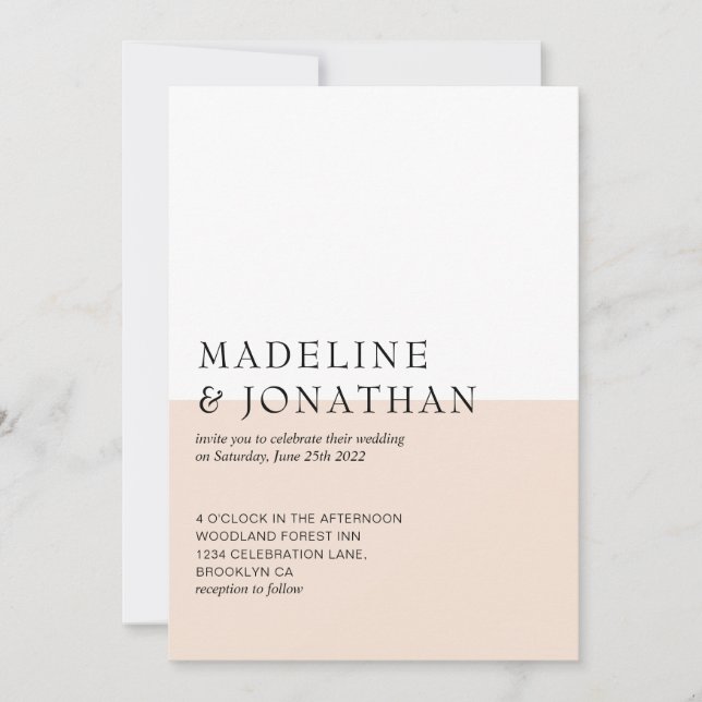 Simple Classic Colour Block Champagne Wedding Invitation (Front)