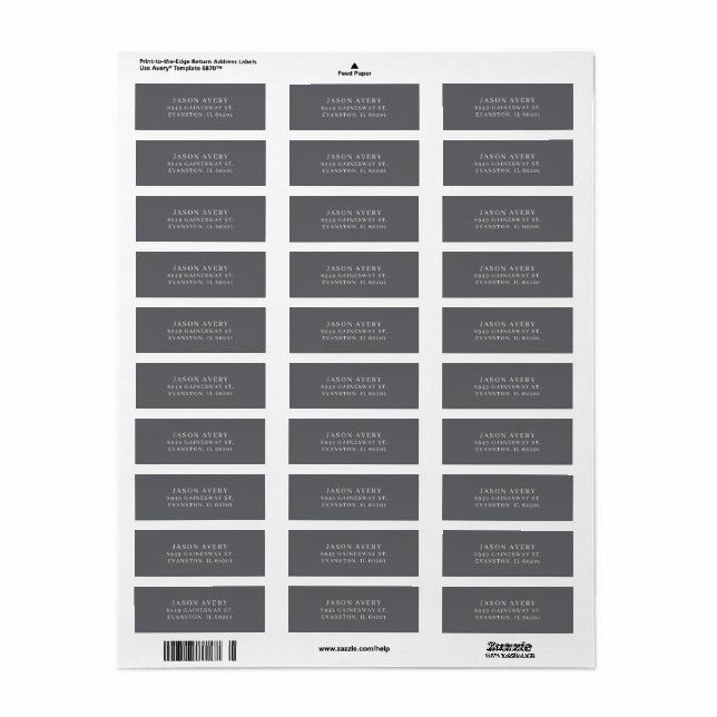 Simple Classic DarkGray Return Address Text Based  Label (Full Sheet)