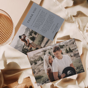 Simple Classic Dusty Blue 2 Photo Wedding Thank You Card