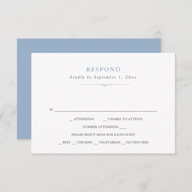 Simple Classic Dusty Blue Meal Choice RSVP (Front/Back)
