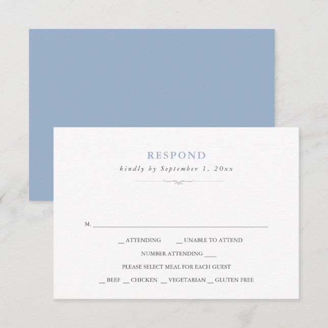 Simple Classic Dusty Blue Meal Choice RSVP Card (Front/Back)
