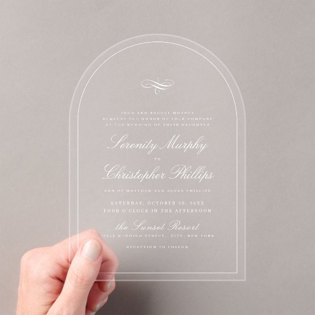 Simple Classic Elegance Script Arch Wedding Acrylic Invitations (Insitu (Handheld))