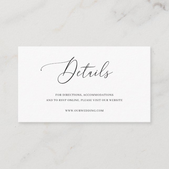 Simple Classic Elegant Black and White Wedding Enclosure Card (Front)
