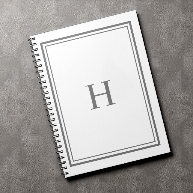 Simple Classic Elegant Border Grey Monogram Notebook (Creator Uploaded)