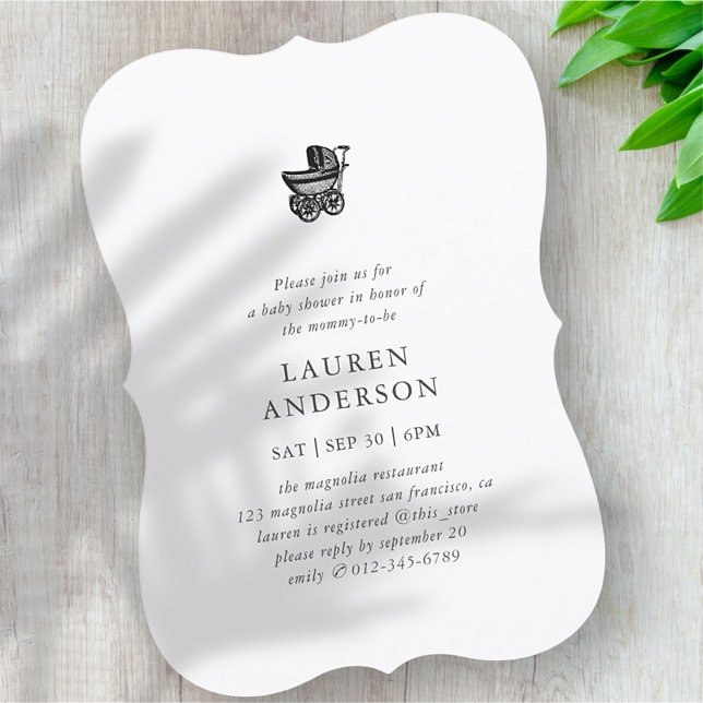 Simple Classic Elegant Chic Buggy Baby Shower Invitation (Creator Uploaded)