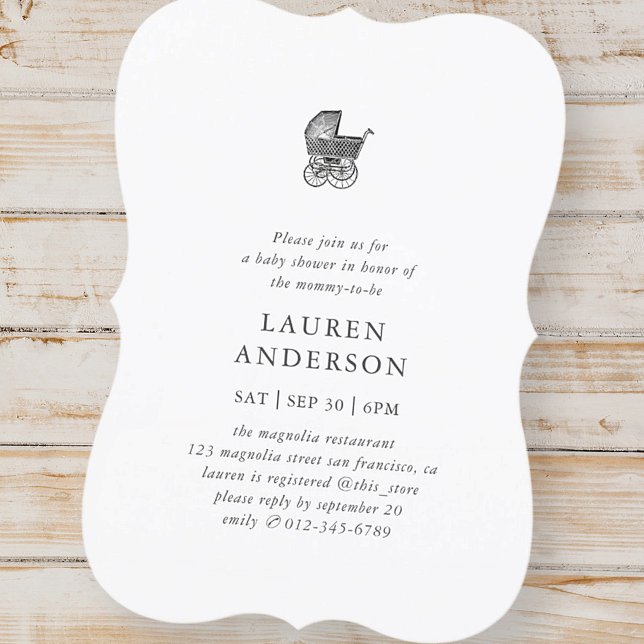 Simple Classic Elegant Chic Buggy Baby Shower Invitation (Creator Uploaded)