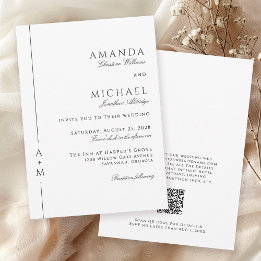 Simple Classic Elegant Monogram QR code Wedding Invitation