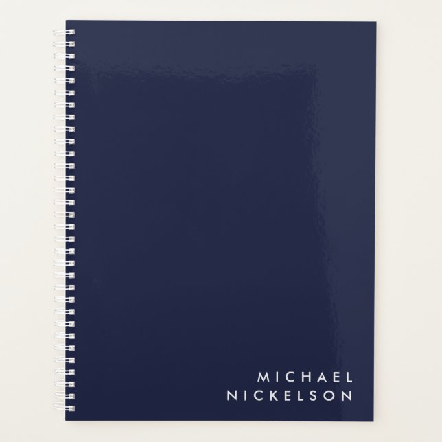 Simple Classic Elegant | Name on Dark Navy Blue Planner (Front)