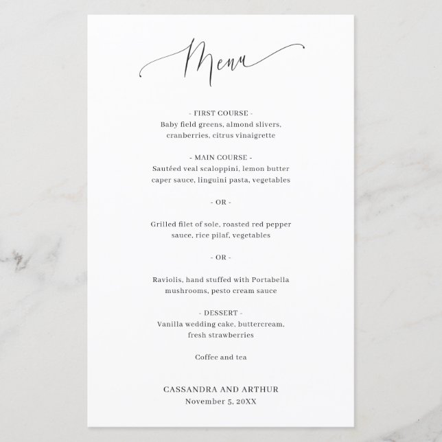 Simple Classic Elegant Wedding Menu (Front)