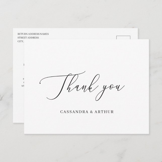 Simple Classic Elegant Wedding Thank You Postcard (Front/Back)
