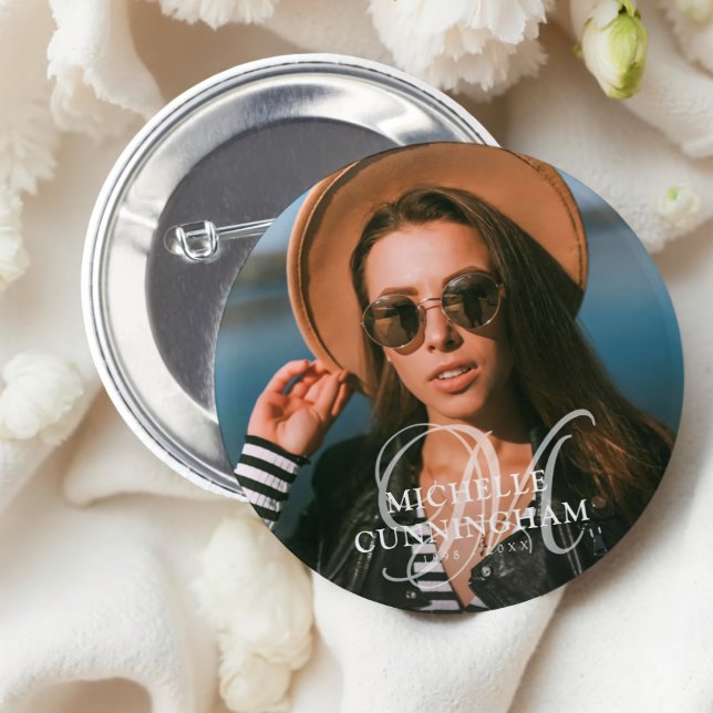 Simple Classic Funeral Memorial Custom Photo 6 Cm Round Badge (Creator Uploaded)