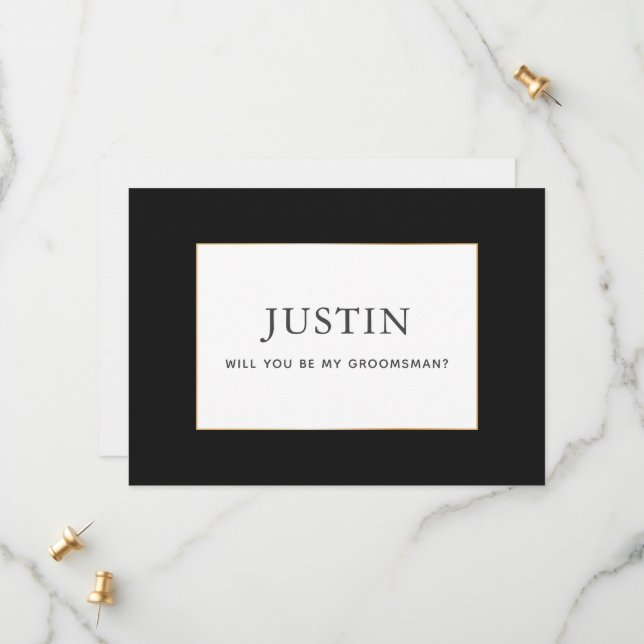 Simple Classic Gold Will You Be My Groomsman Card (Front/Back In Situ)