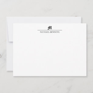 Simple Classic Gothic Line Monogram Black Card