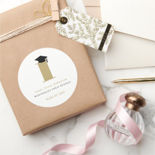 Simple Classic Grad Monogram Modern Graduation Cap Round Sticker