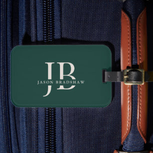 Simple Classic Green Professional Monogram Name Luggage Tag