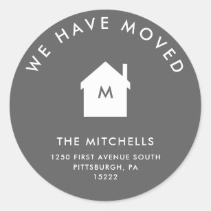 Simple Classic Grey and White House   New Address Classic Round Sticker
