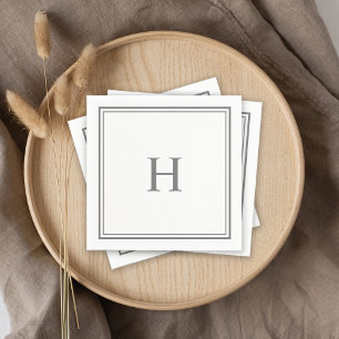 Simple Classic Grey Monogram with Border Napkins