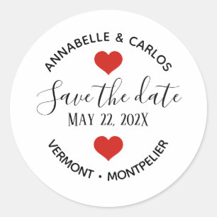 Simple Classic Hearts Save the Date Round Sticker