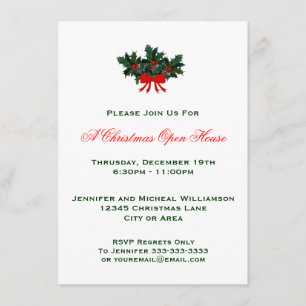 Simple Classic Holly Christmas Open House or Party Invitation