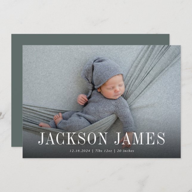 Simple Classic Horizontal Photo Birth Announcement (Front/Back)