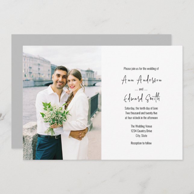 Simple Classic Horizontal Photo Wedding Invitation (Front/Back)