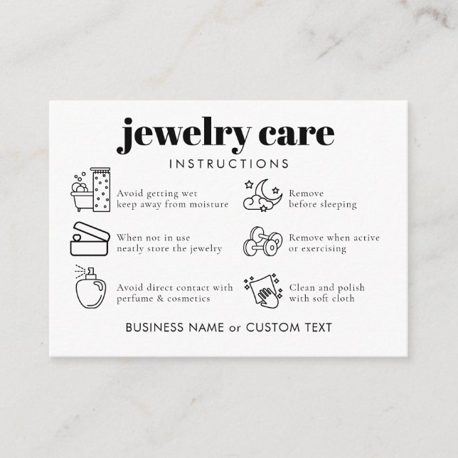 Simple Classic Jewellery Care Thank You Business  Enclosure Card (Front)