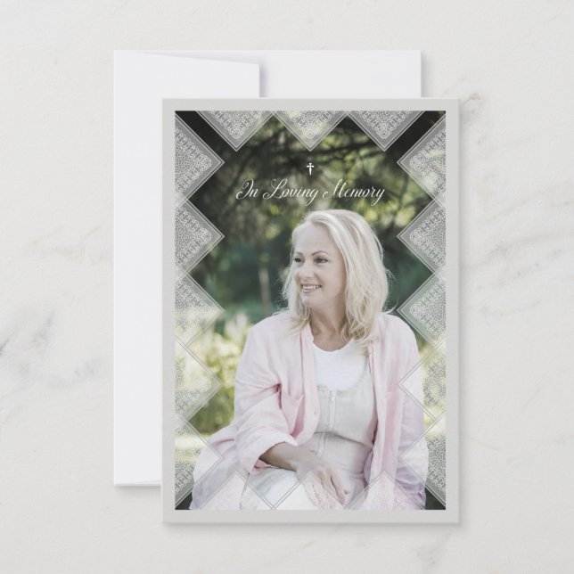 Simple Classic Lace Photo Funeral Service Card (Front)