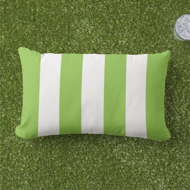 Simple Classic Lime Green Cabana Stripes Lumbar Cushion (Grass)