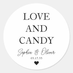 Simple Classic LOVE AND CANDY Heart Wedding Favour Round Sticker