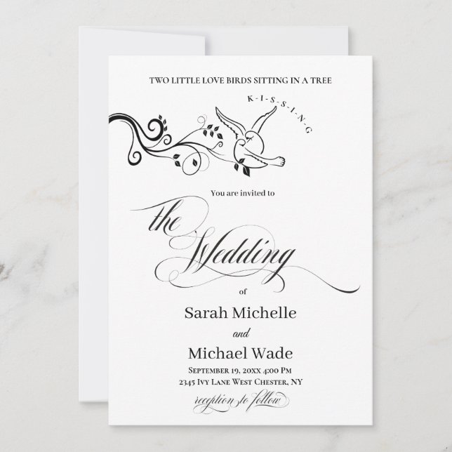 Simple Classic love birds Wedding Invitation (Front)