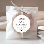 Simple Classic LOVE COOKIES Heart Wedding Favour Classic Round Sticker<br><div class="desc">A Classic Black Thank You Wedding Sticker featuring "Love and Cookies" in a classic modern elegant font. 
You can easily personalised it with your names and wedding date.</div>